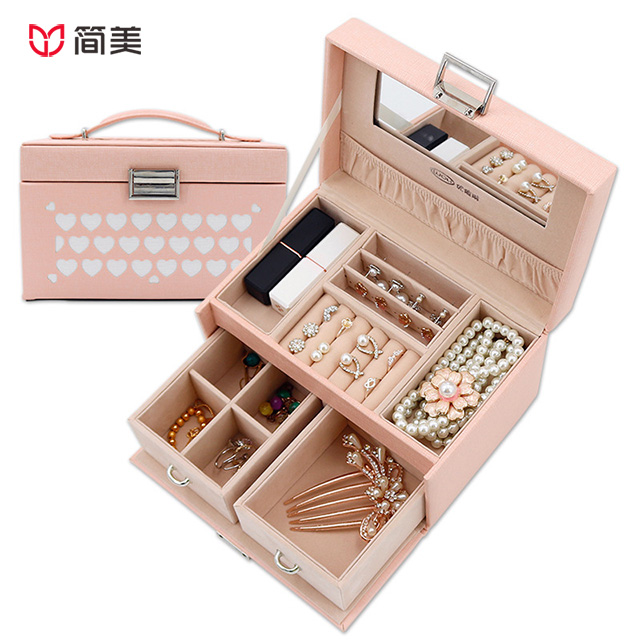首饰盒大容量 多功能珠宝礼物化妆品收纳盒 多色拼接ssh-041